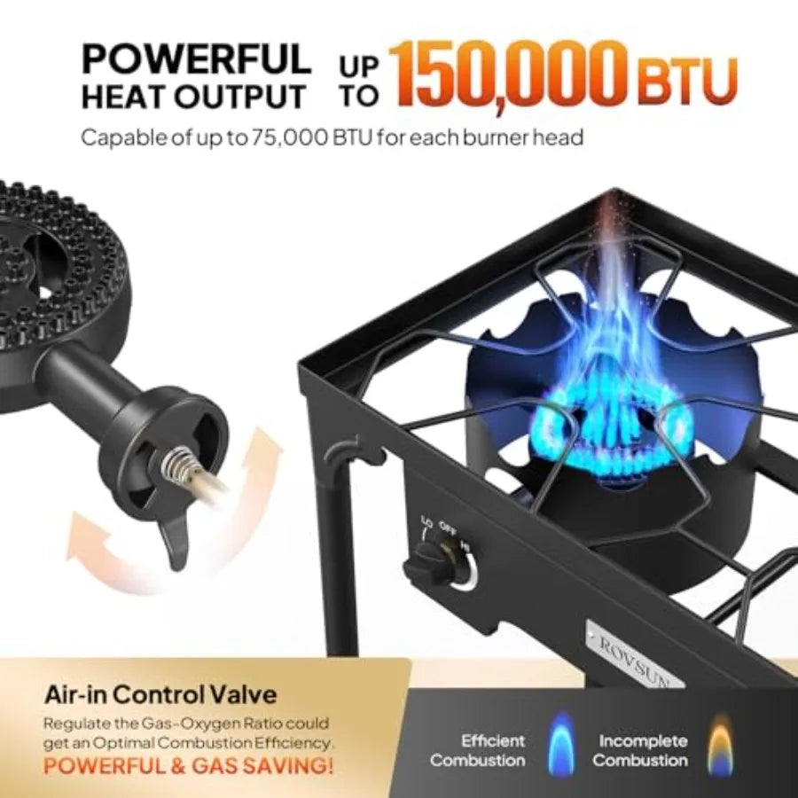 OLOEY Two Burner Outdoor Propane Gas Stove 150K BTU Stand