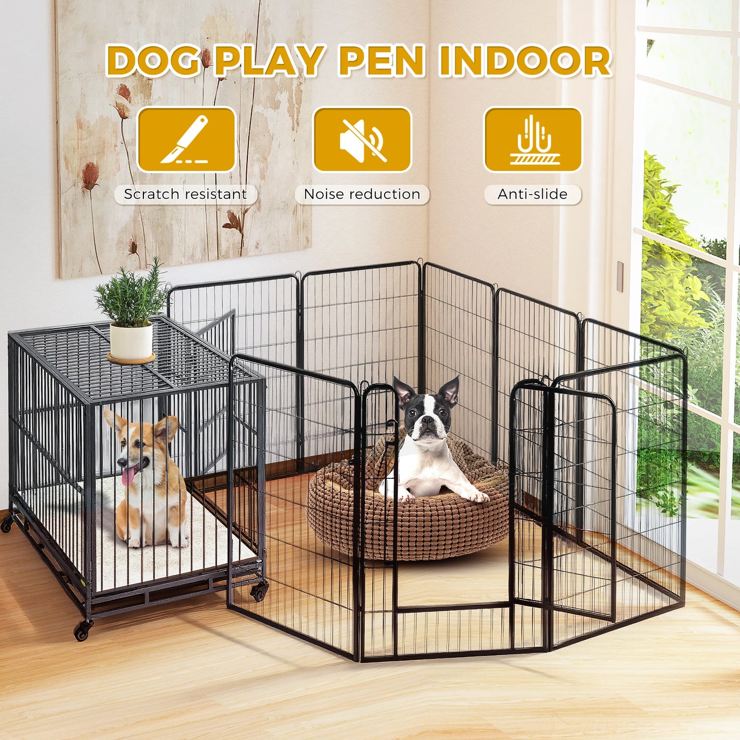 Dog Playpen With Door Foldable Metal Pet Fence For Indoor Outdoor Use Heavy Duty