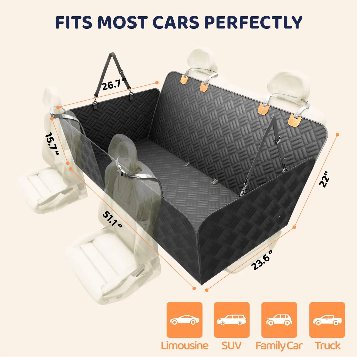 Rear Car Seat Dog Hammock Cover Heavy Duty 600D Washable Protection For Cars And SUVs 400 Lb Load Capacity