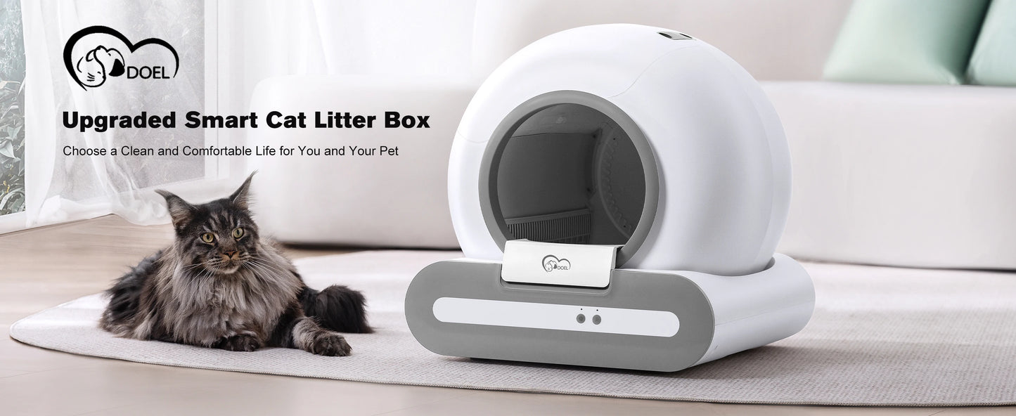 DOEL Self Cleaning Cat Litter Box With App Control Works On 2.4G WiFi Includes Litter Mat And Trash Bags