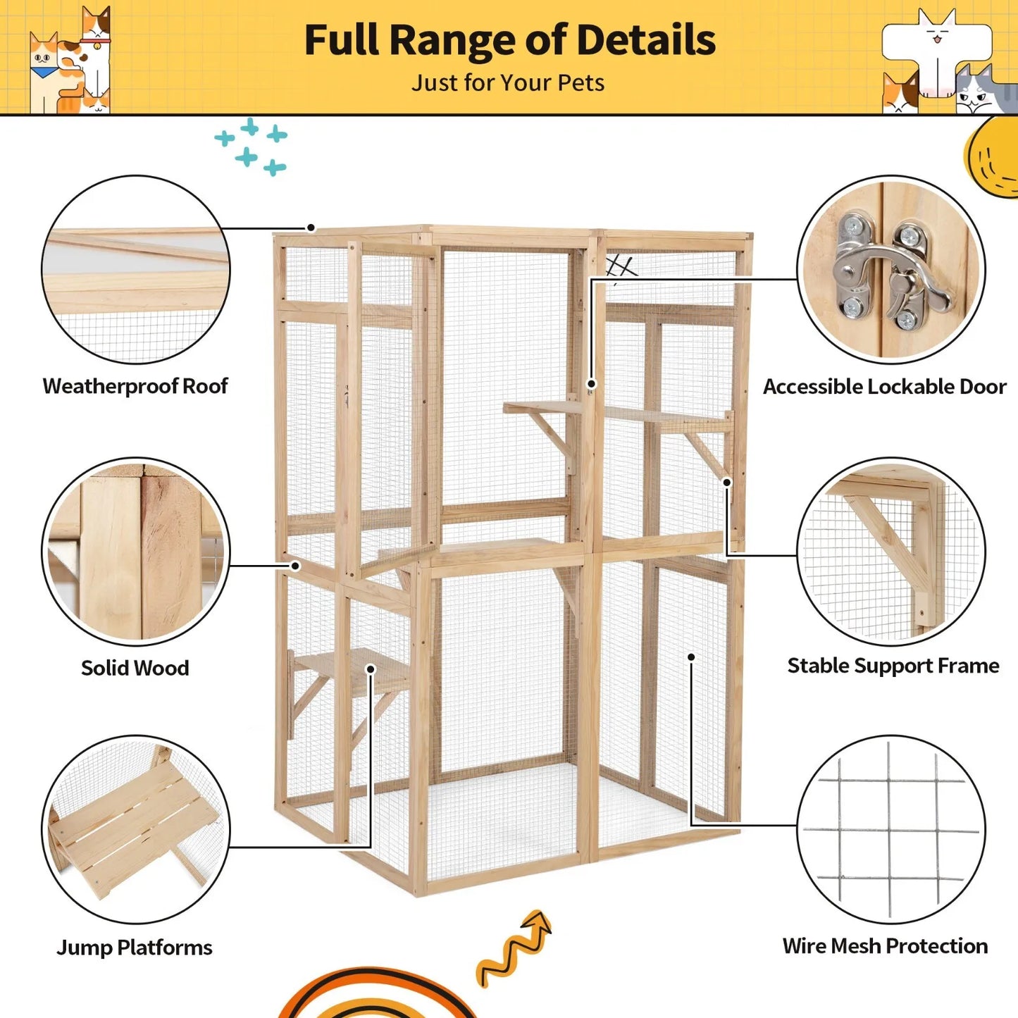 Outdoor Catio Cat Enclosure Wooden Cat House Window Access