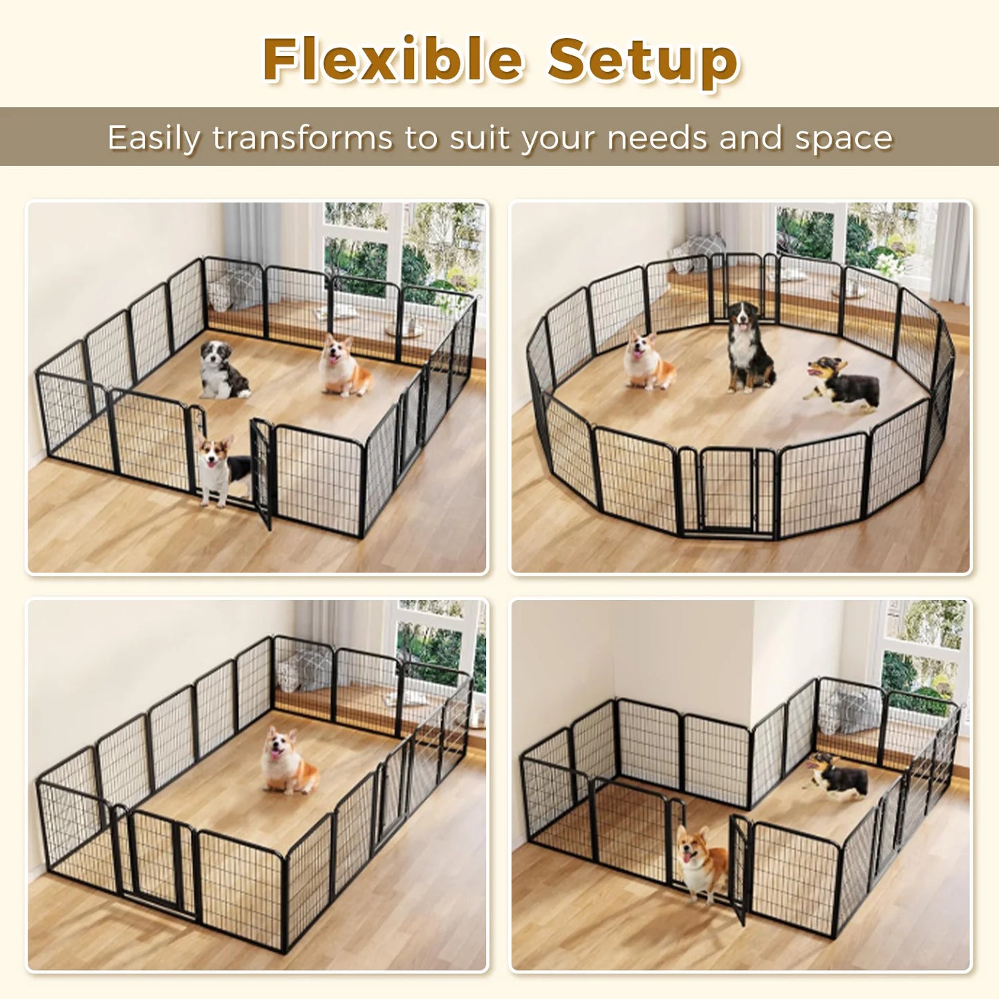 Dog Playpen With Door Foldable Metal Pet Fence For Indoor Outdoor Use Heavy Duty