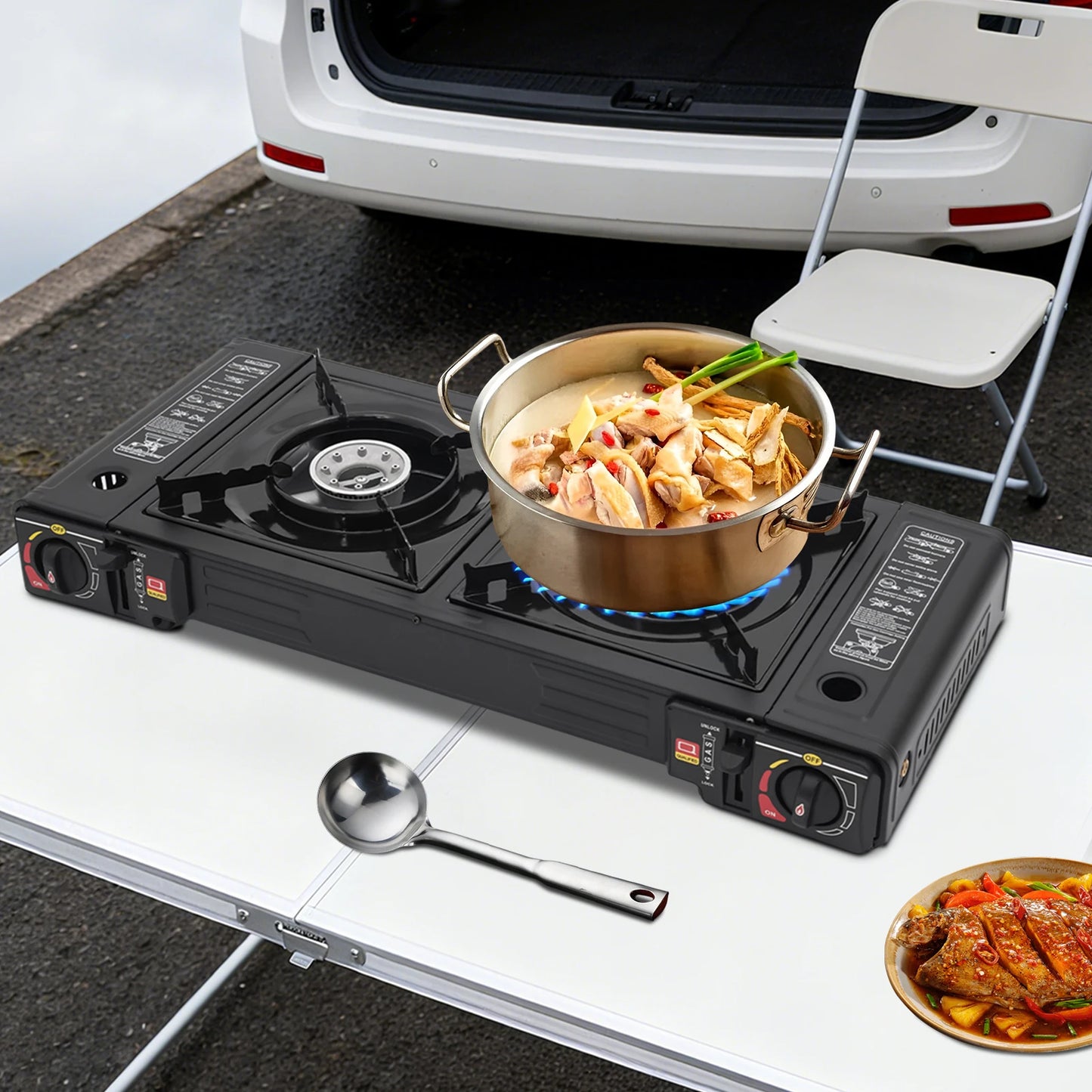 Portable 2 Burner Camping Stove With Storage Case Outdoor