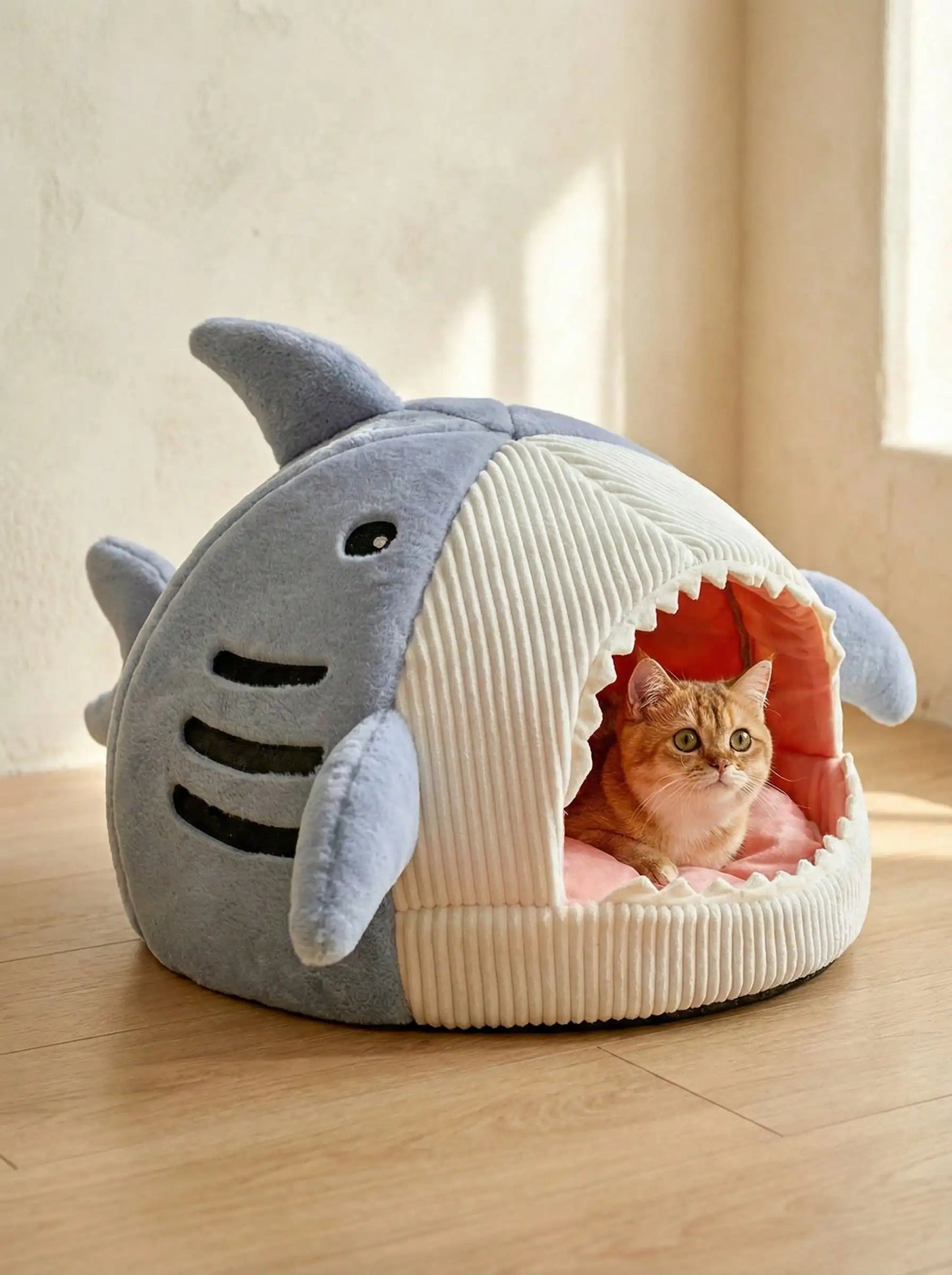 Corduroy Plush Enclosed Pet Bed for Cats and Small Dogs
