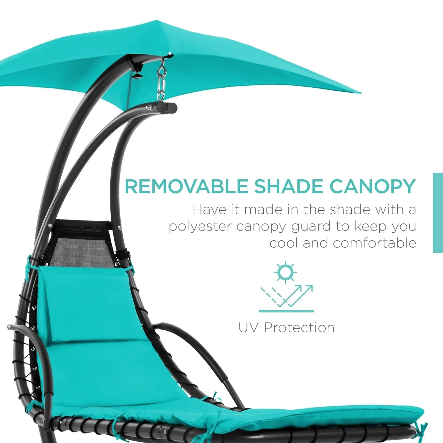 Curved Steel Outdoor Hanging Chaise Lounge With Built-In Pillow