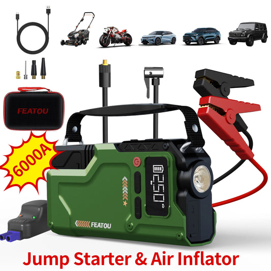 FEATOU 6000A Jump Starter With Air Compressor 5-In-1
