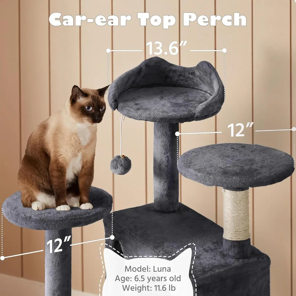 Cat Tree Multi-Level Tower With Kitten Ear Perch And Caves