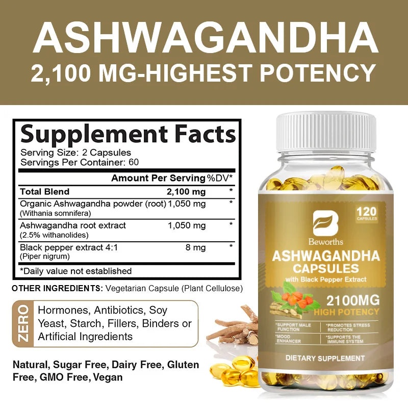 Beworths Ashwagandha Root Extract Capsules For Sleep Support And Mood Health Wellness