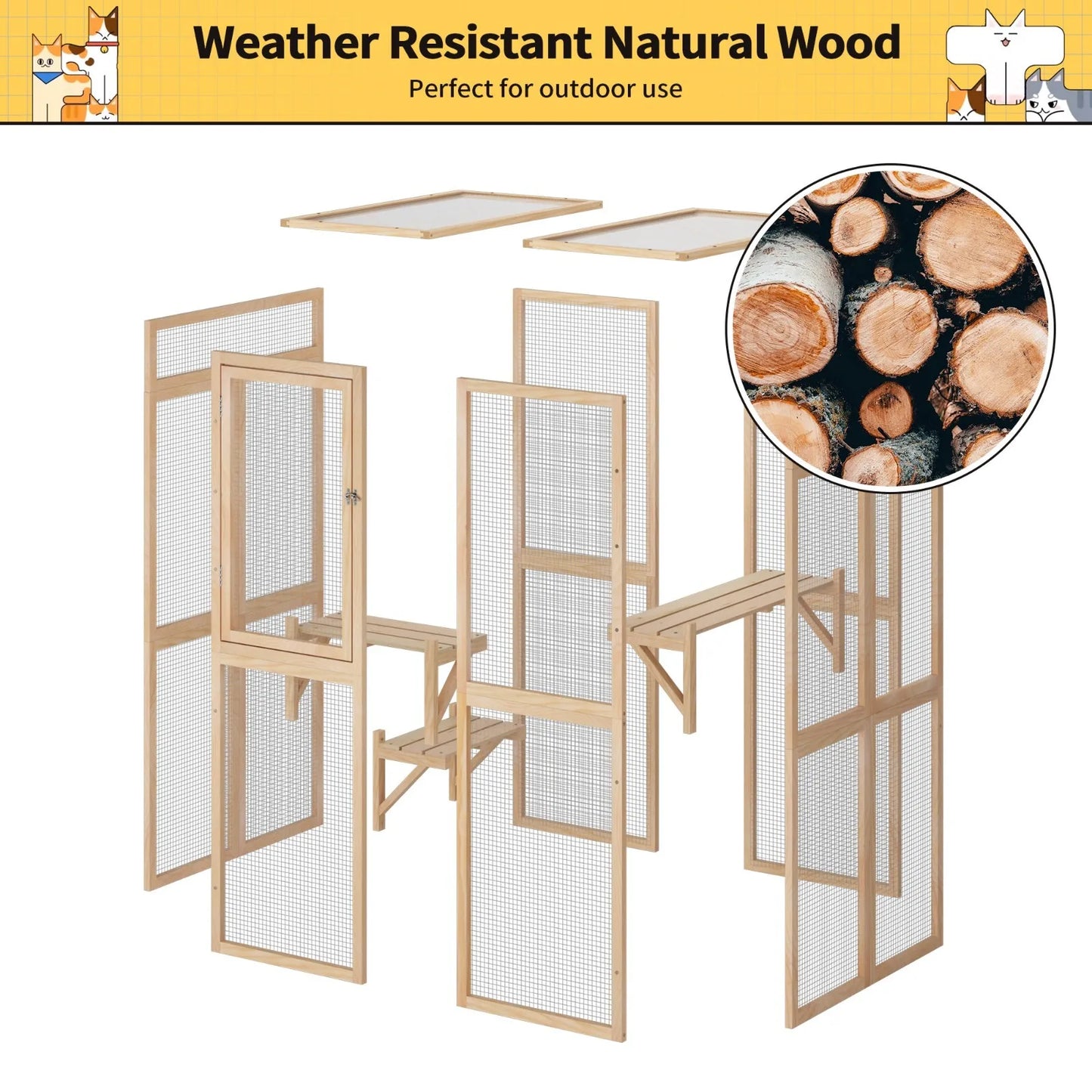 Outdoor Catio Cat Enclosure Wooden Cat House Window Access