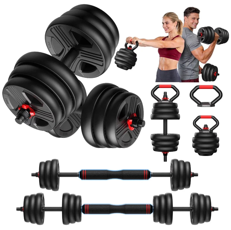 FED Fitness 5 In 1 Adjustable Dumbbell Set Barbell Kettlebell Push Up Stand