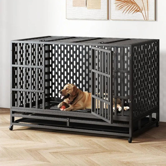 Indestructible 48 Inch Steel Dog Crate With Double Door