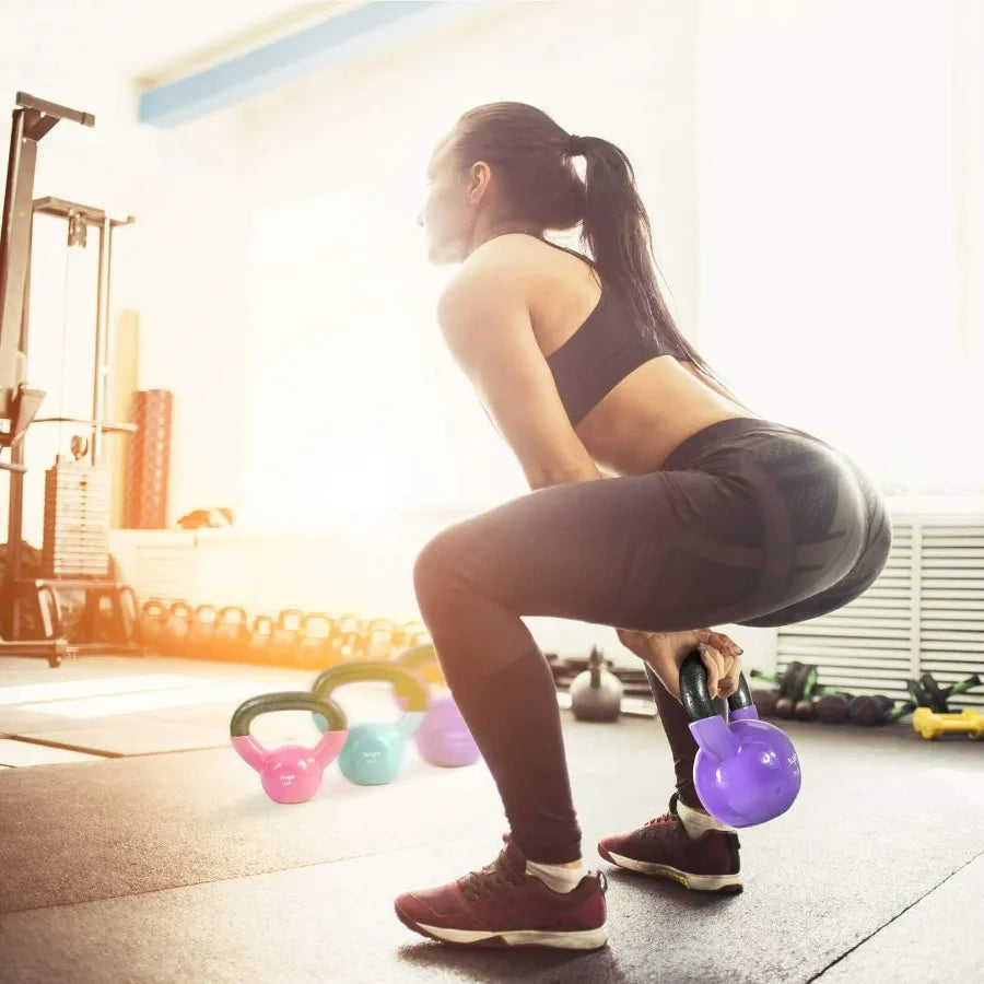 LISM Vinyl Coated Kettlebell Set With Flat Bottom Fitness