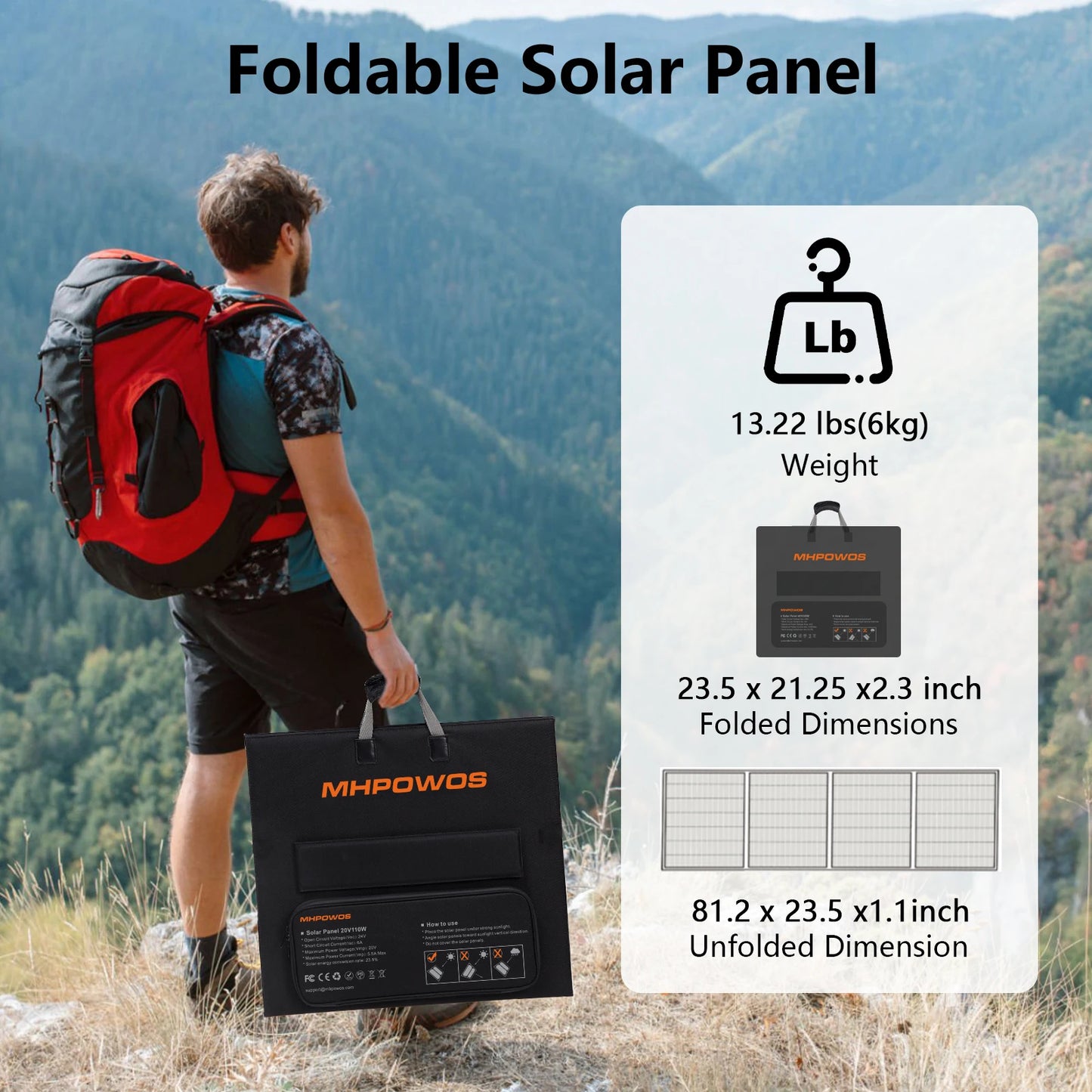 MHPOWOS Portable 220W Foldable Solar Panel Charger Kit