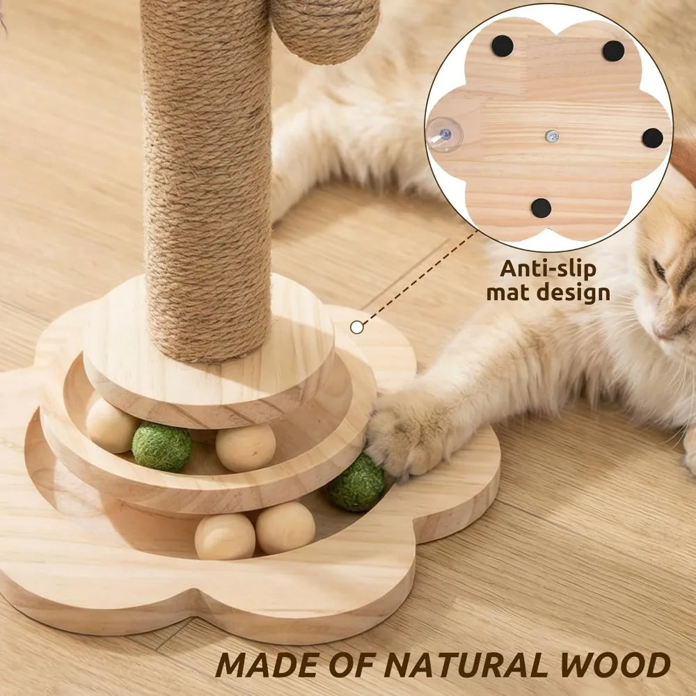 AEHOME Interactive Cat Scratching Post With 2 Tier Ball Track Teaser Stick For Indoor Cats