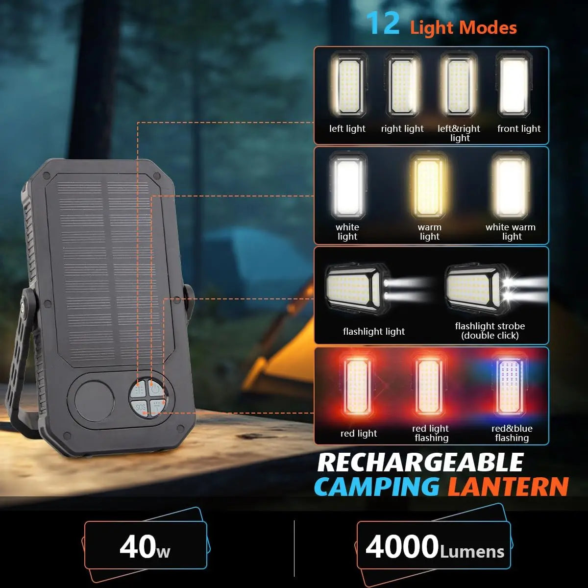 Rechargeable LED Camping Lantern With 10000mAh Battery For Long Lasting Portable Light