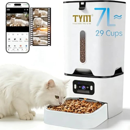 Automatic Cat Feeder With Camera And App Control For Multiple Pets, 5G WiFi, 7L Stainless Steel Bowl, Schedule Feeding