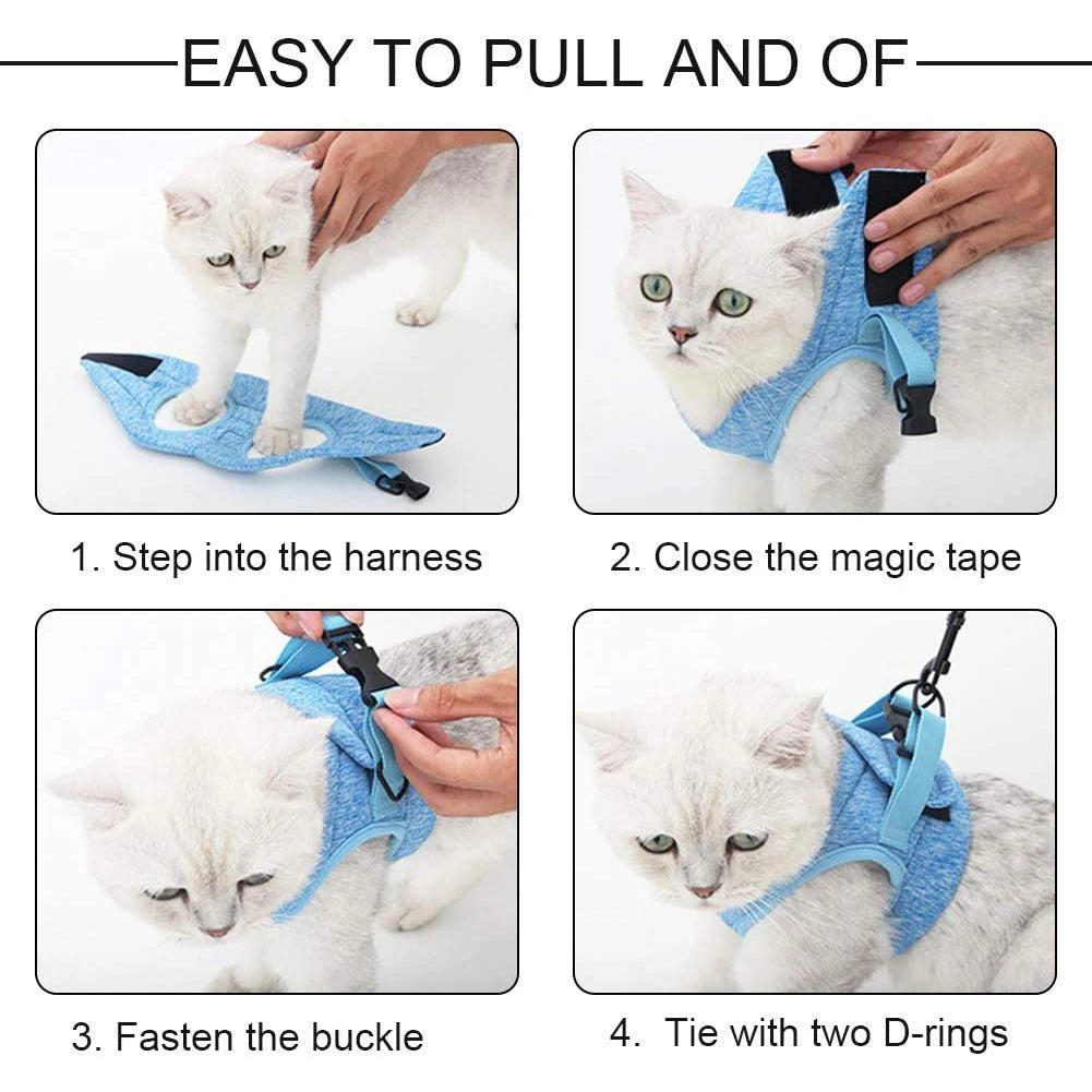 Adjustable Anti Escape Cat Harness Kitten Vest Breathable Lightweight Padded Quick Release Reflective Walking