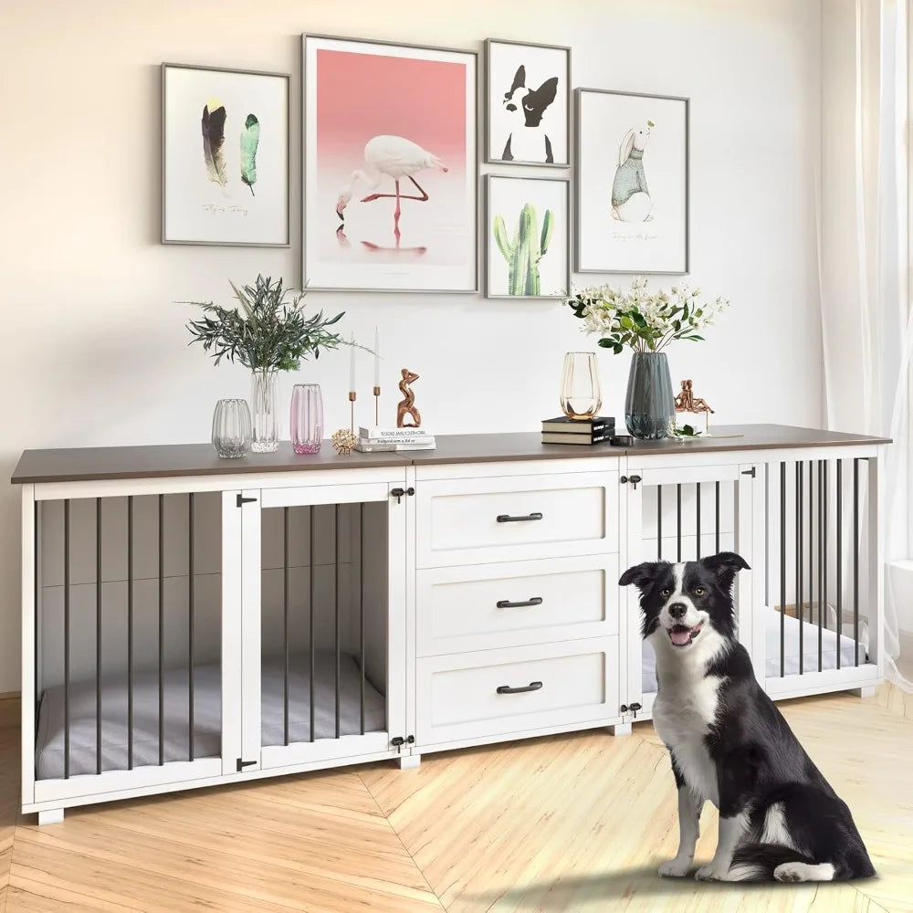 DAFIFY Style Wooden Dog Crate With 3 Drawers Double Doors