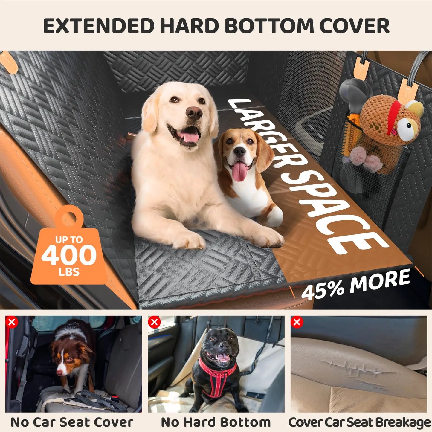 Rear Car Seat Dog Hammock Cover Heavy Duty 600D Washable Protection For Cars And SUVs 400 Lb Load Capacity