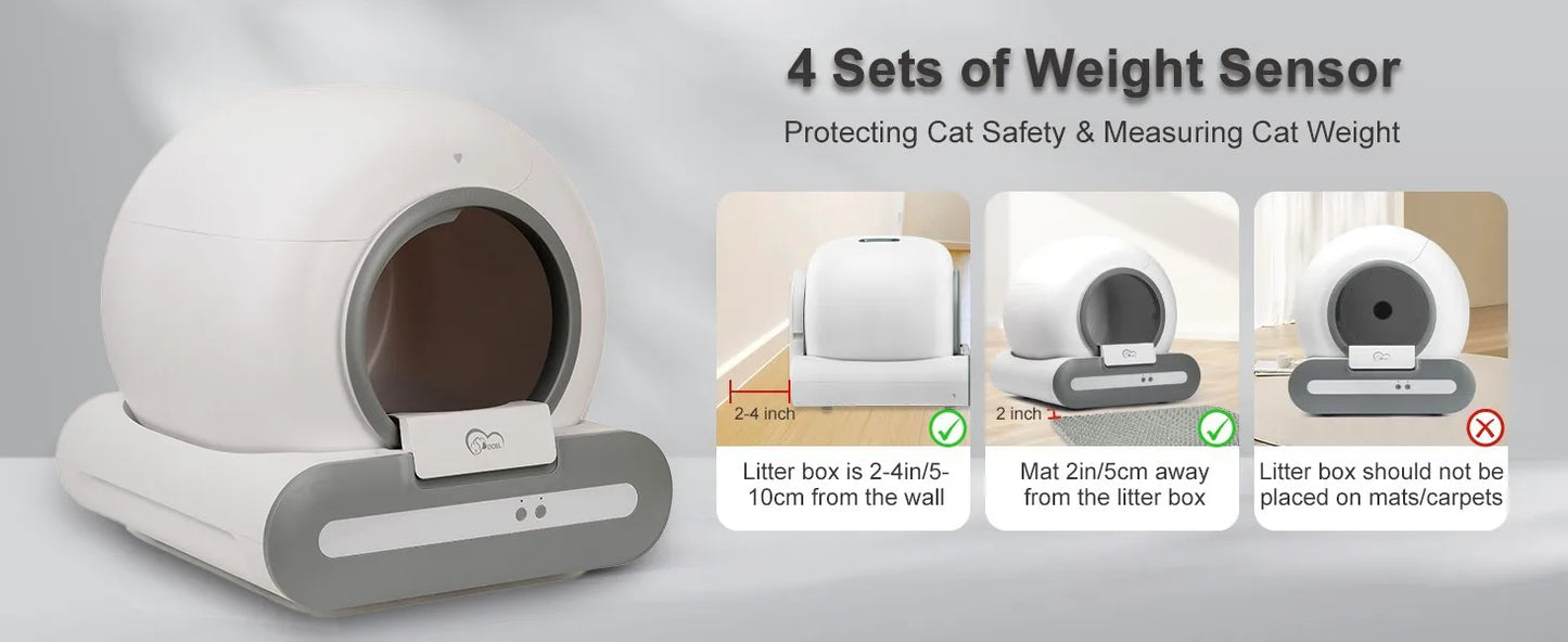 DOEL Self Cleaning Cat Litter Box With App Control Works On 2.4G WiFi Includes Litter Mat And Trash Bags