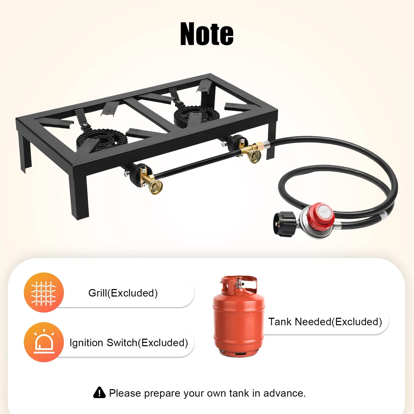 8000W Portable Double Burner Outdoor Gas Stove With Adjustable 0 To 10 PSI Regulator Hose