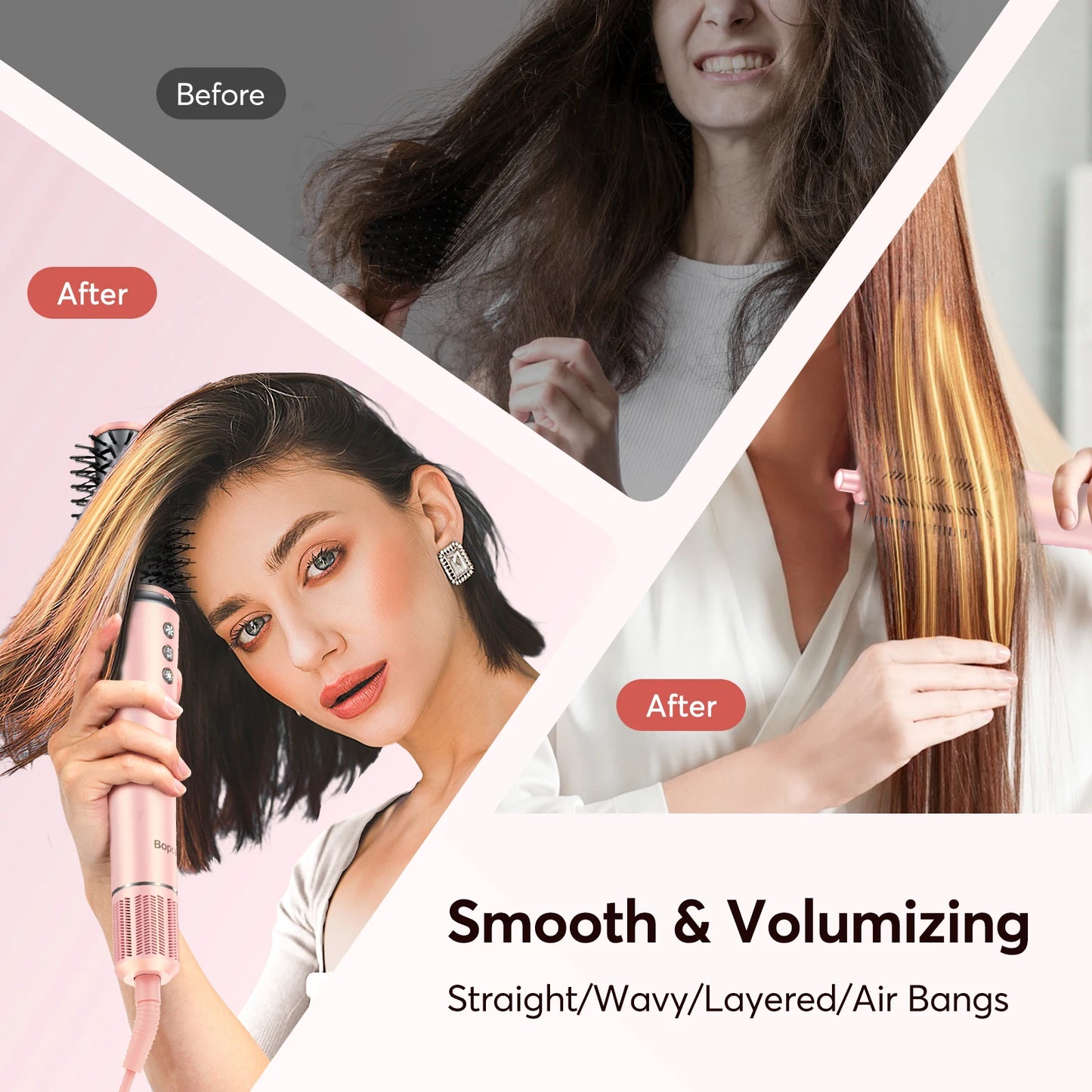 BOPCAL 5-In-1 Hair Dryer Hot Air Comb And Curling Tool