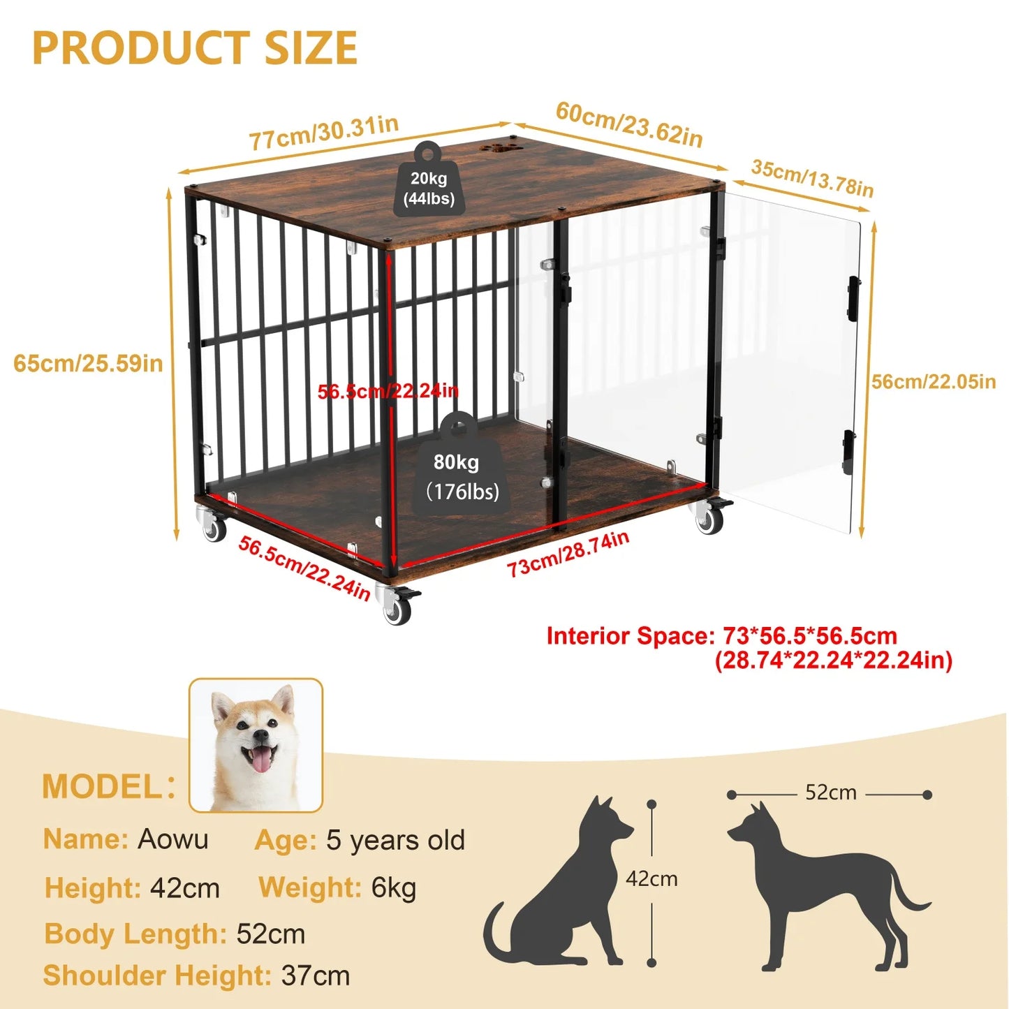 BINGOPAW Dog Crate Furniture Style End Table Tempered Glass Kennel