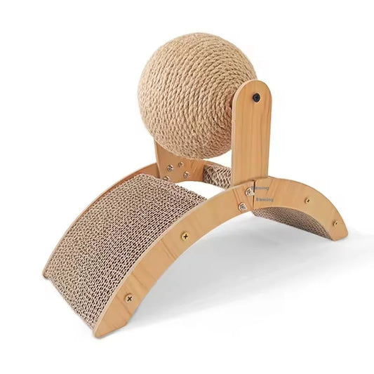 Natural Wooden 2 In 1 Cat Scratcher Ferris Wheel Toy
