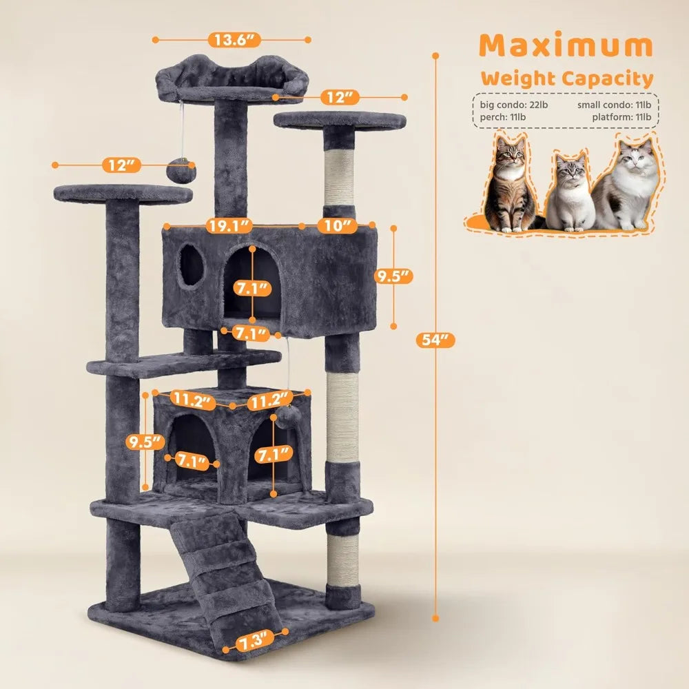Cat Tree Multi-Level Tower With Kitten Ear Perch And Caves