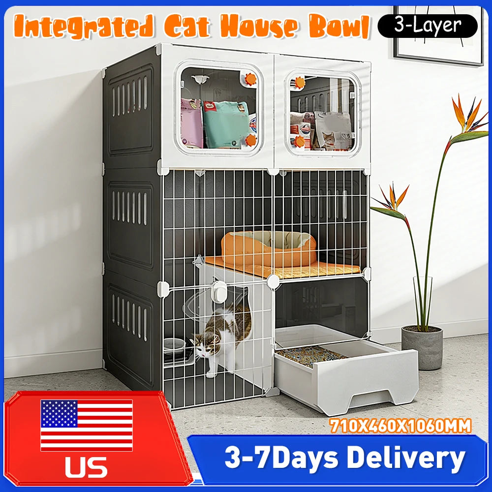 VAKIND Indoor Cat Catio With DIY Metal Wire Kennel Bed