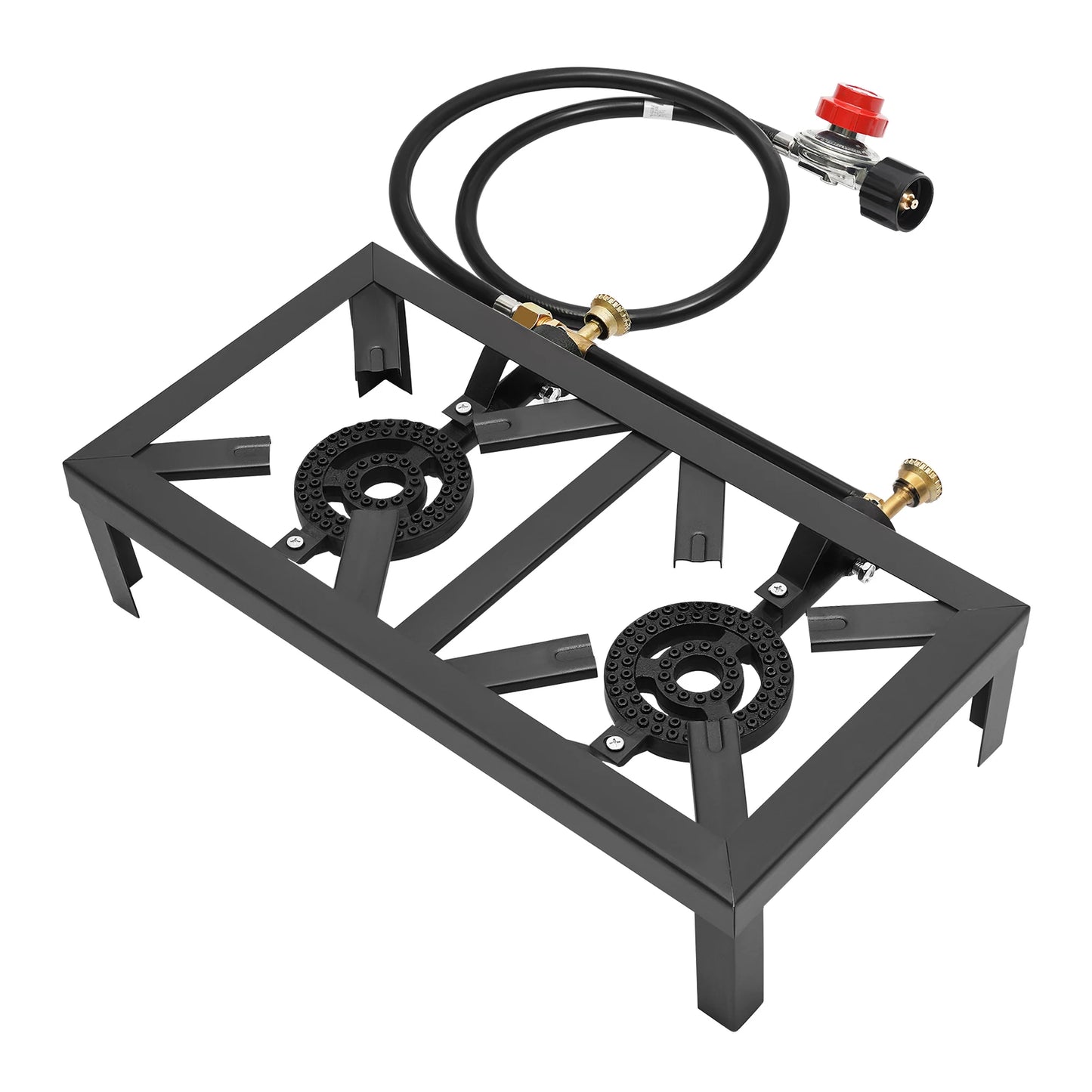 8000W Portable Double Burner Outdoor Gas Stove With Adjustable 0 To 10 PSI Regulator Hose