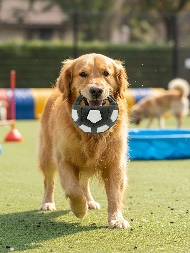 Durable Dog Calming Ball With Handle Squeaky Football Toy For Interactive Play And Training