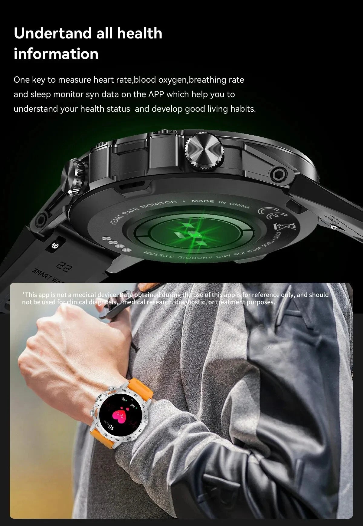 LIGE Military Smartwatch 1.39 Inch AMOLED 400mAh Battery Waterproof Heart Rate Bluetooth Call