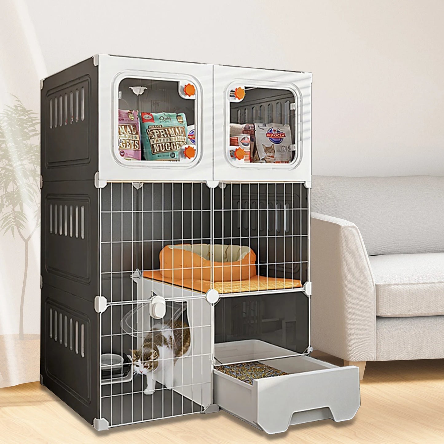 VAKIND Indoor Cat Catio With DIY Metal Wire Kennel Bed