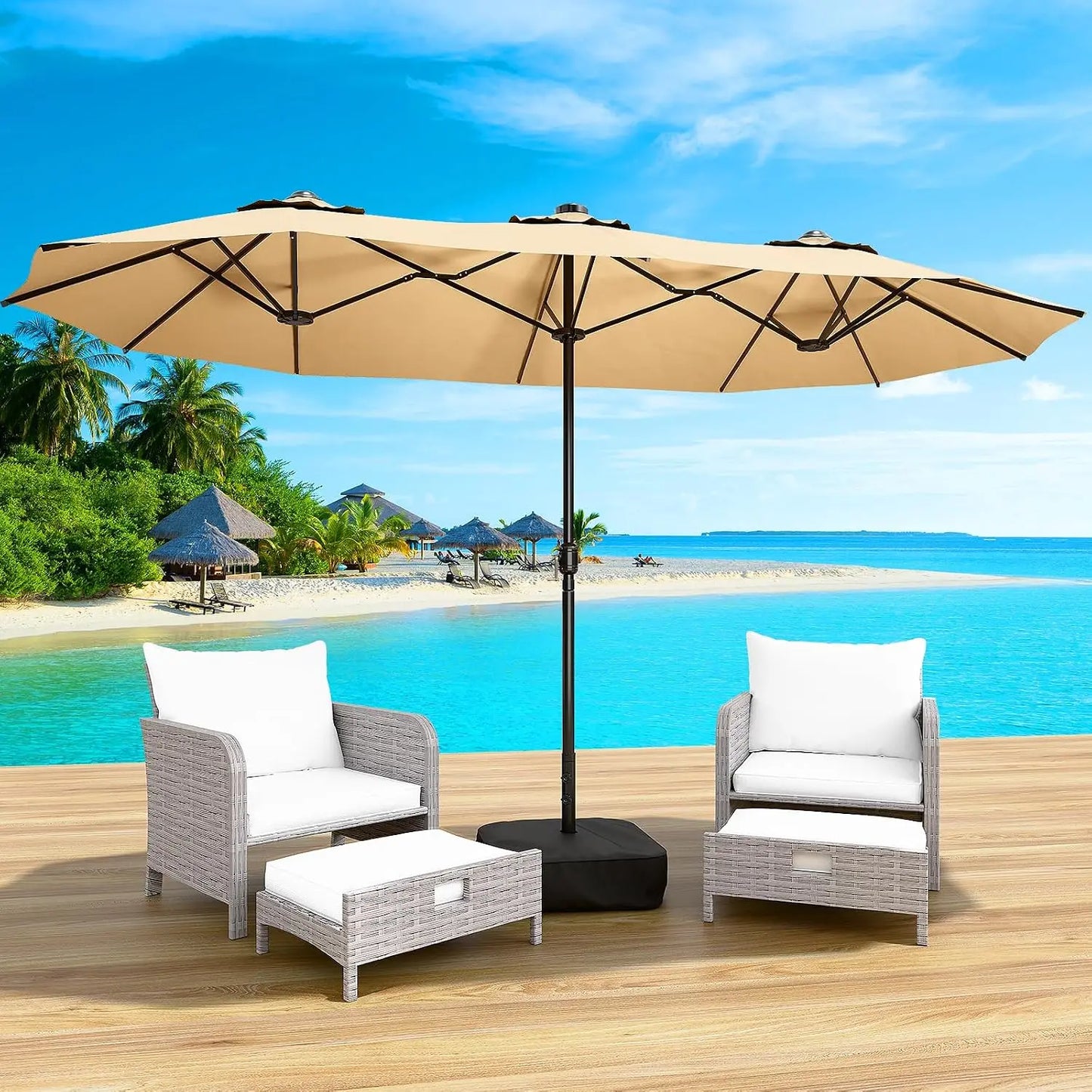 Rectangular Double-Sided Outdoor Market Umbrella With Base Included