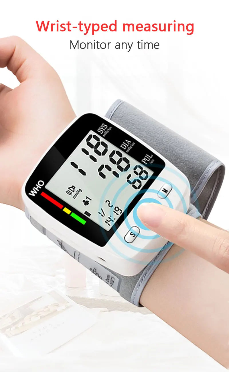 TAKROL Digital Wrist Blood Pressure Monitor Tensiometer With LCD 2x90 Memory Rechargeable
