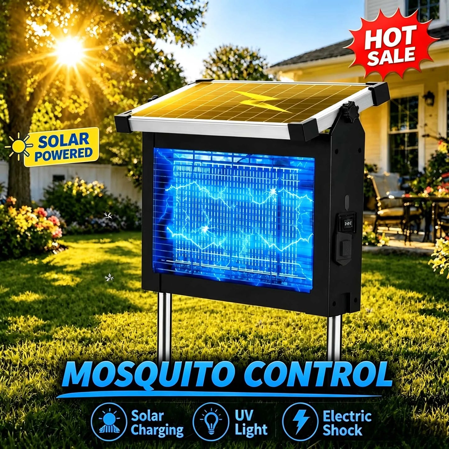 Solar Bug Zapper Outdoor 4500V Mosquito Killer for Garden