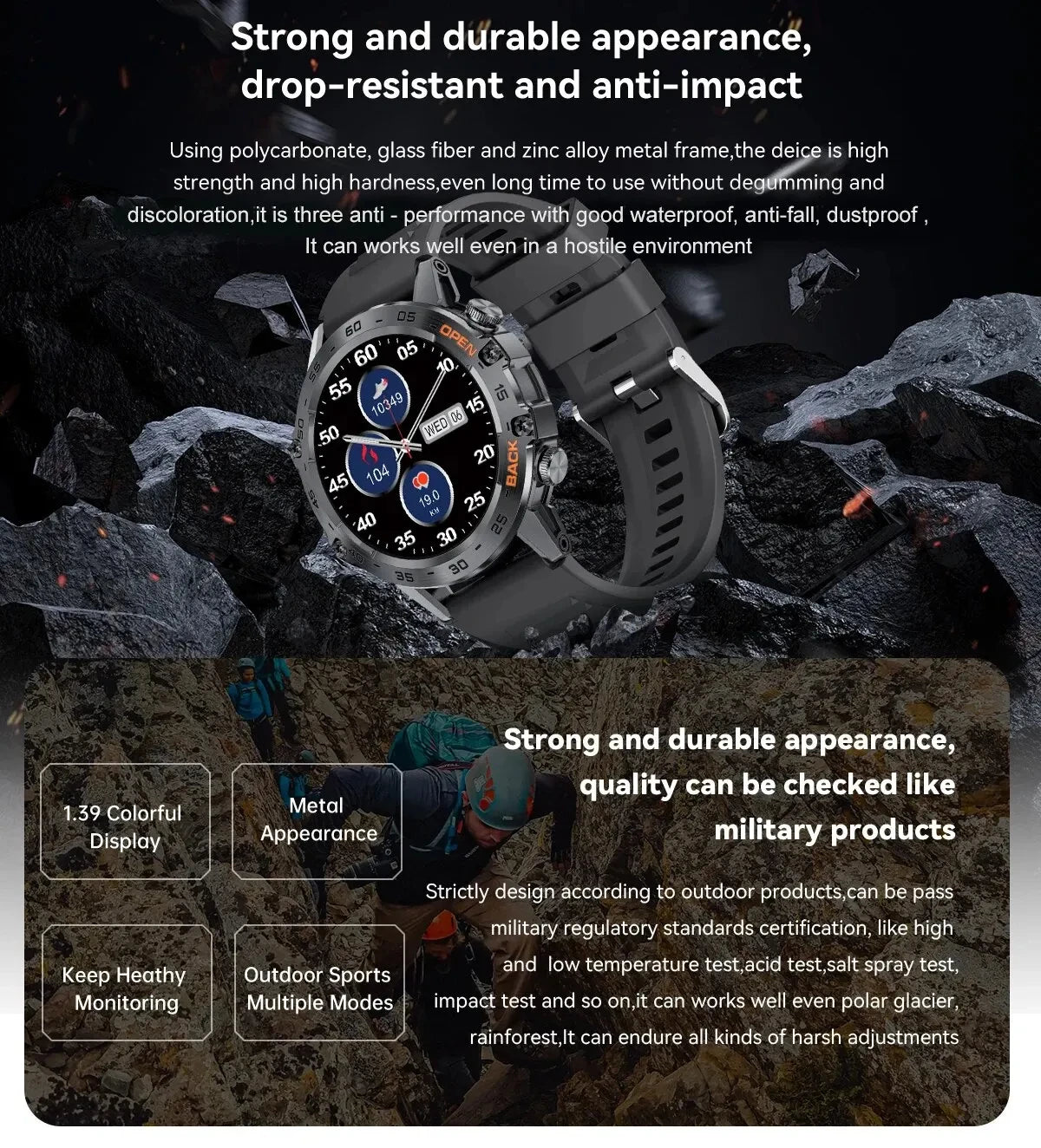 LIGE Military Smartwatch 1.39 Inch AMOLED 400mAh Battery Waterproof Heart Rate Bluetooth Call