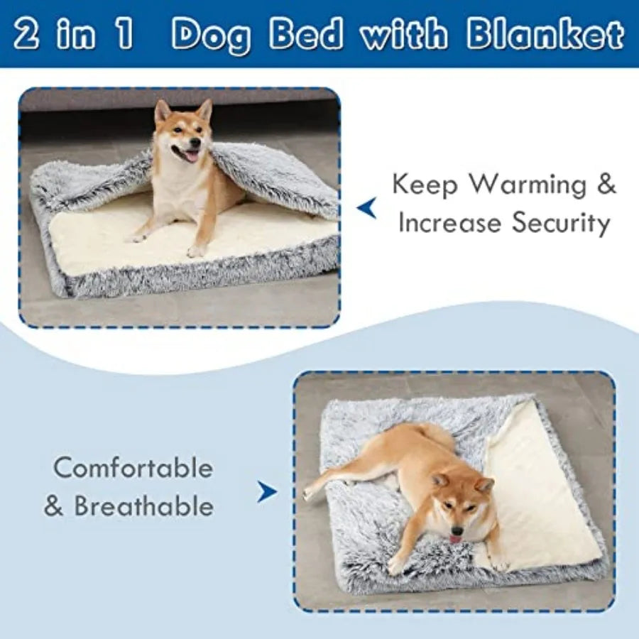 Orthopedic Dog Bed With Cave Cover And Blanket Mat