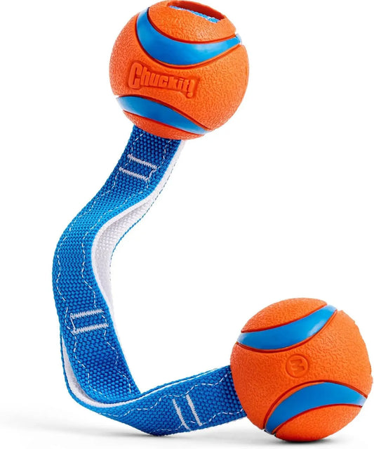 Durable Dog Toy With Two Balls On Nylon Cord