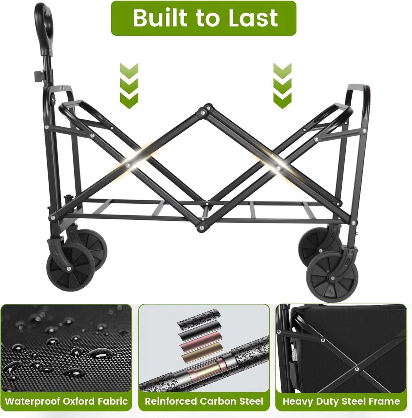 Heavy Duty Foldable Wagon Cart For Groceries All Terrain Wheels