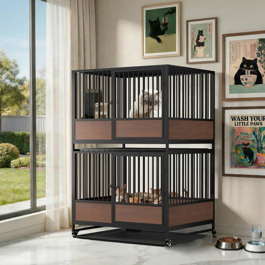 Metal Cat Cage Kennel With Removable Tray For Home Use