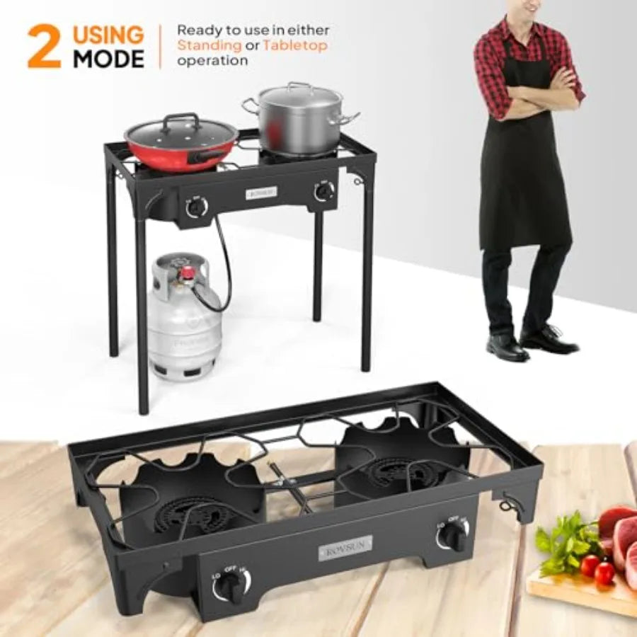 OLOEY Two Burner Outdoor Propane Gas Stove 150K BTU Stand