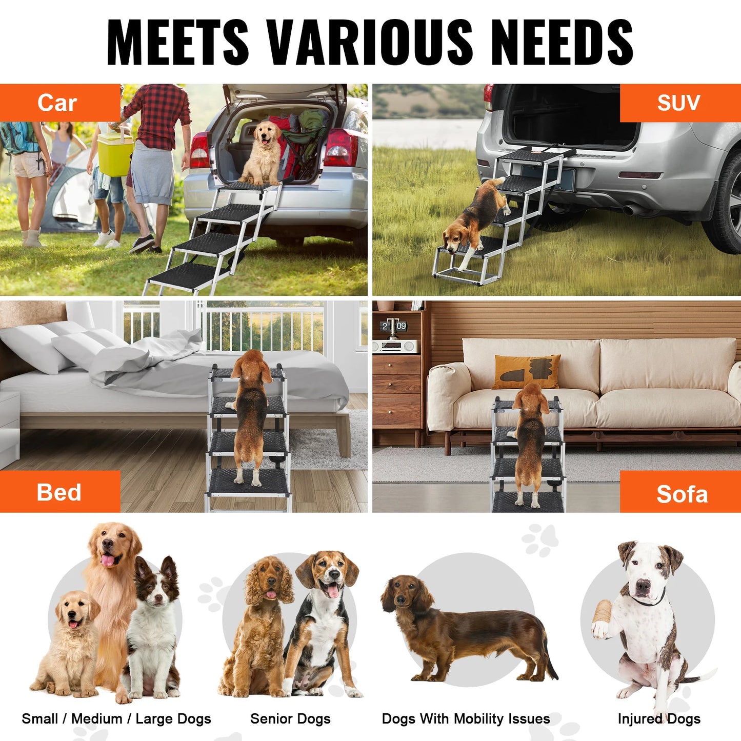 SucceBuy UltraFold Dog Car Steps Portable Lightweight Aluminum Pet StaircaseProX