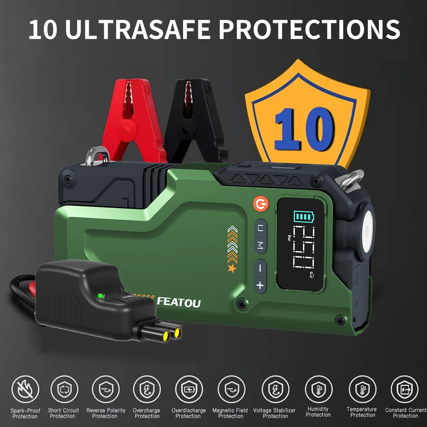 FEATOU 6000A Jump Starter With Air Compressor 5-In-1