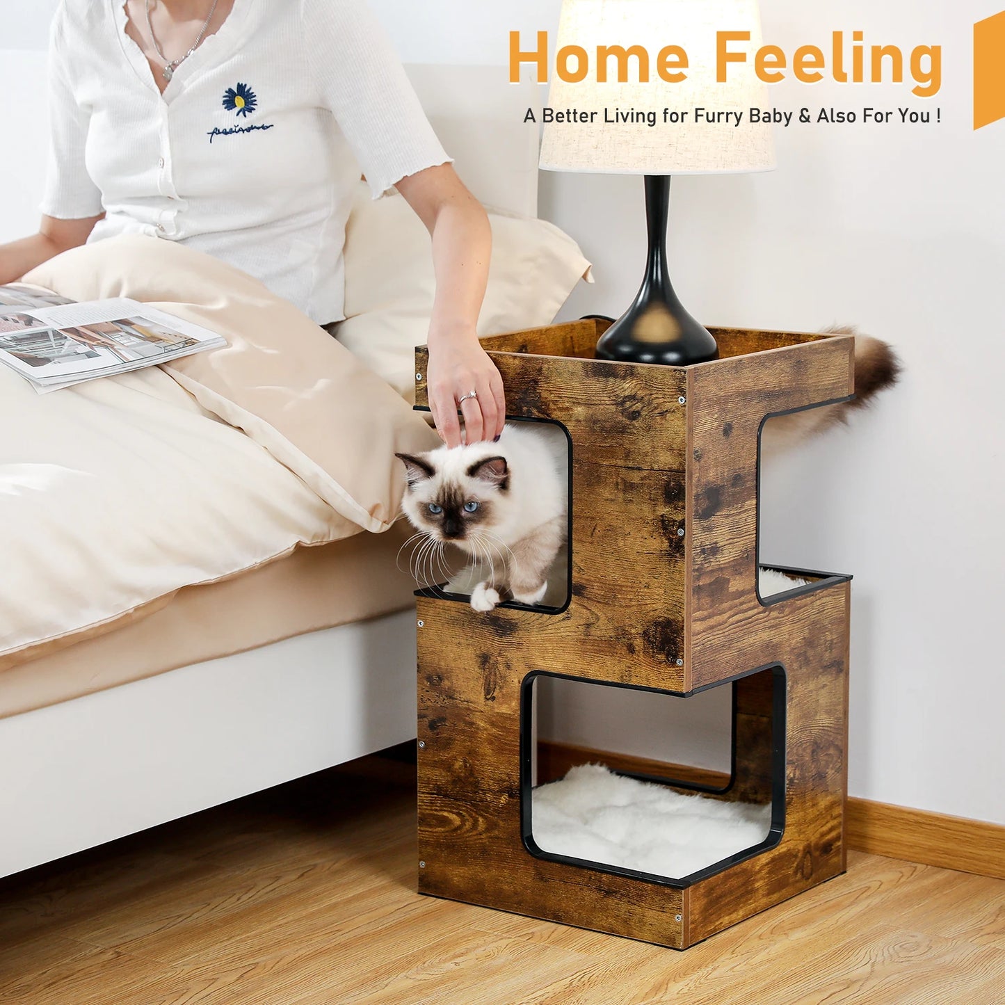 PAWZ Road Wood Cat Condo With Scratching Pad And Mats