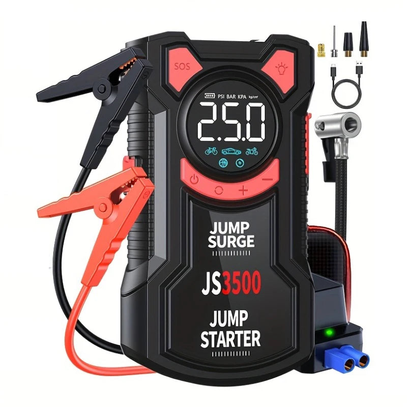 5 in 1 Jump Starter With Air Pump 3000A Peak And Digital Tire Inflator Rechargeable Battery Pack