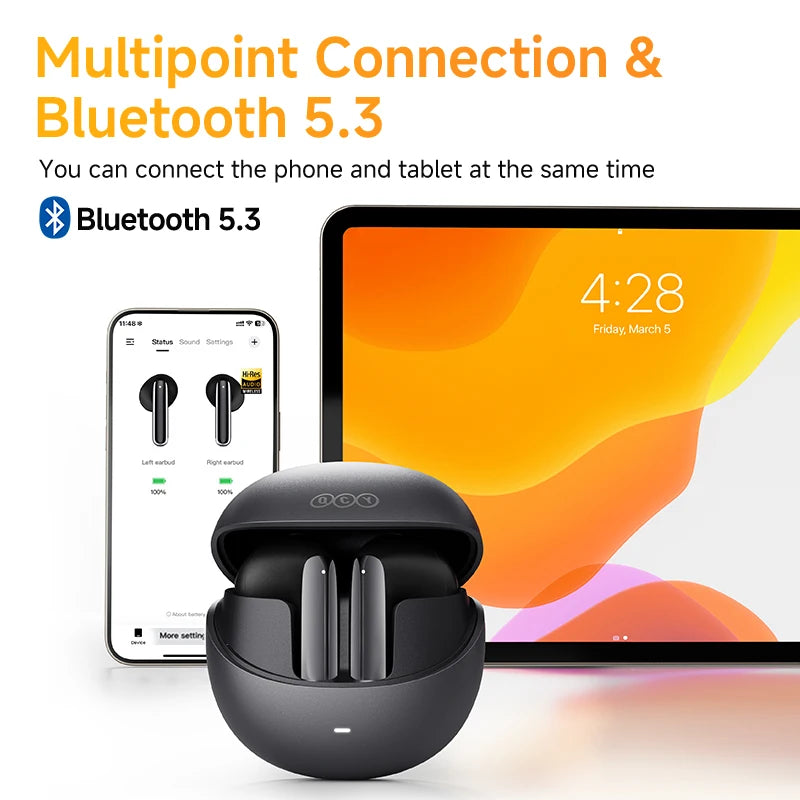 QCY HT10 AilyBuds Pro Wireless Earphones ANC HiRes LDAC Bluetooth Five Three Adaptive Multipoint