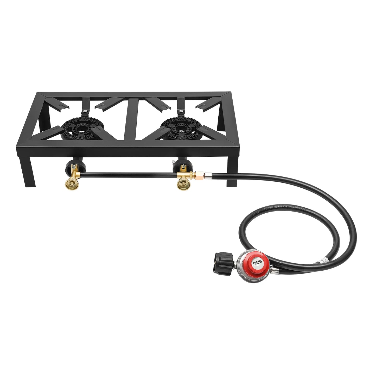 8000W Portable Double Burner Outdoor Gas Stove With Adjustable 0 To 10 PSI Regulator Hose