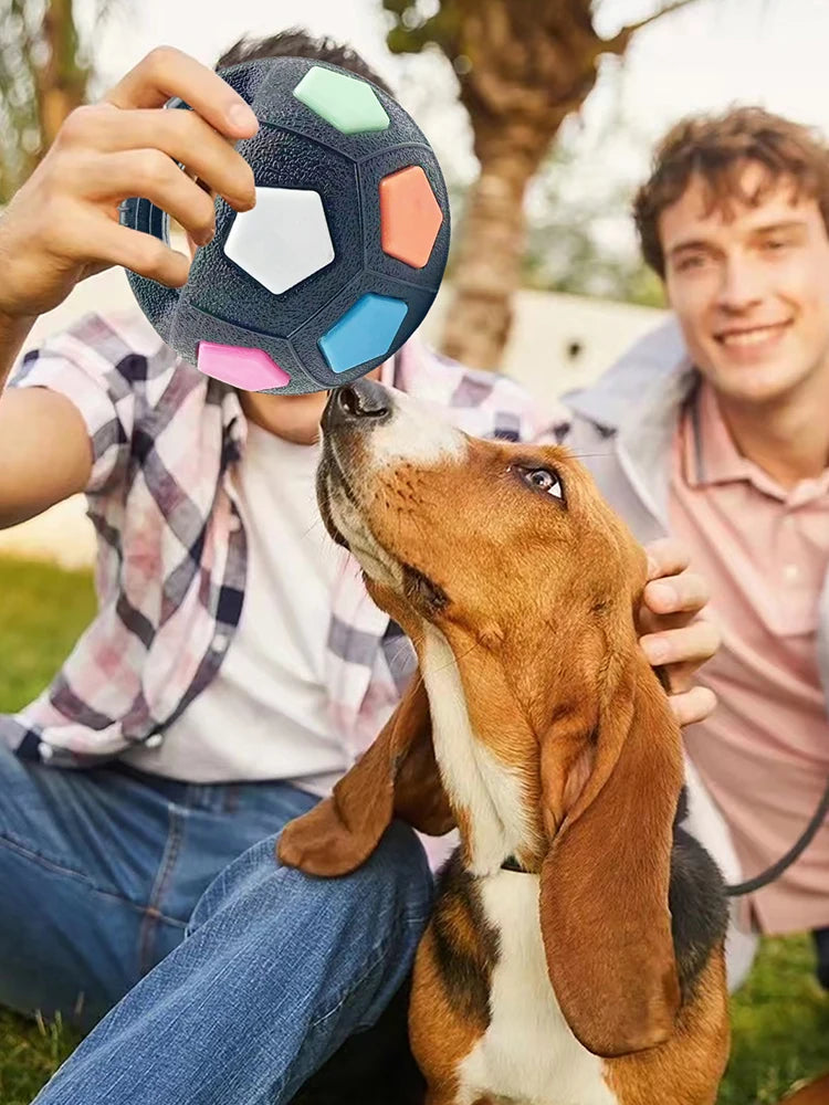 Durable Dog Calming Ball With Handle Squeaky Football Toy For Interactive Play And Training